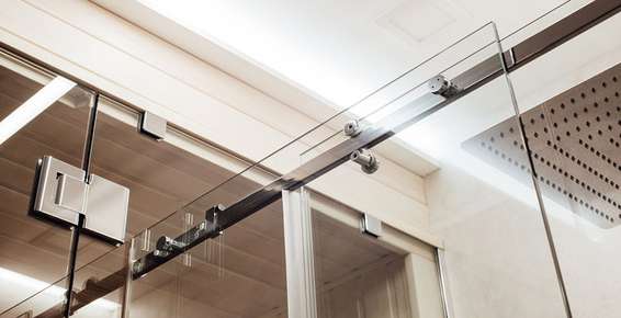 System 10 brass shower hinge and glass